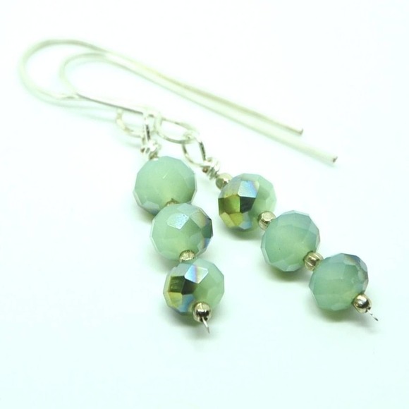 Handmade Sterling Silver Mint Green Faceted Dangle Earrings - Picture 12 of 13